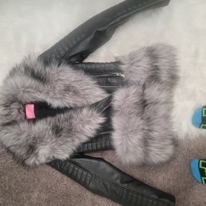 Faux leather fur coat